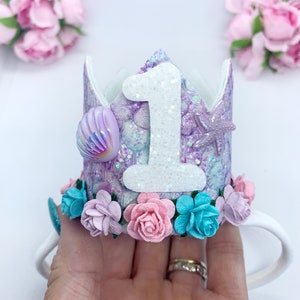 Meerjungfrauen Krone, Partyhut, Geburtstagshut, 1 Geburtstag, Glitzer Krone, Photo Prop, Cakesmash Requisiten