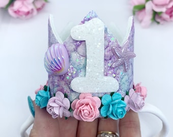 Mermaid 1st Birthday Crown: Glitter Party Hat, Photo Prop