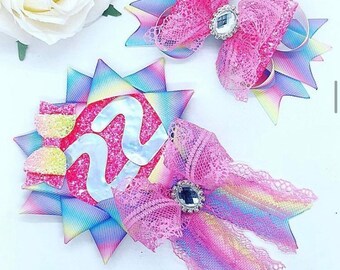 Geburtstagsschleife Set: Glitzerrosette, Pinkes Partyzubehör