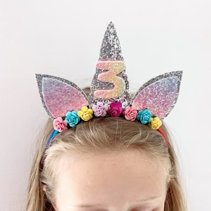 Children&#39;s Birthday Unicorn Headband: Rainbow Floral Tiara