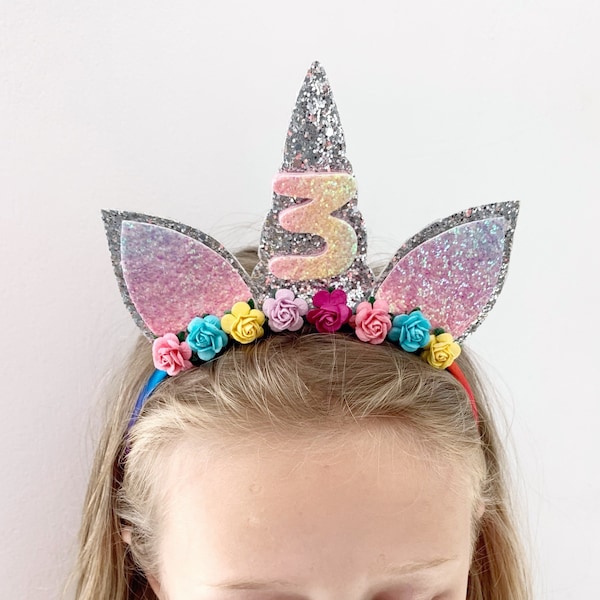 Children’s Birthday unicorn tiara, rainbow unicorn Headband, rainbow birthday crown, birthday tiara, childs tiara, girls birthday crown