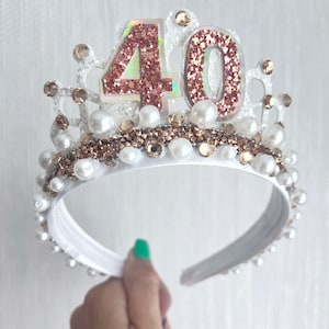 Birthday party crown tiara, 21st 30th 40th birthday crown tiara, tiara Alice band headband, gold and white tiara, party props, girl gifts