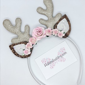 Handmade Christmas Reindeer Antler Headband with Flowers