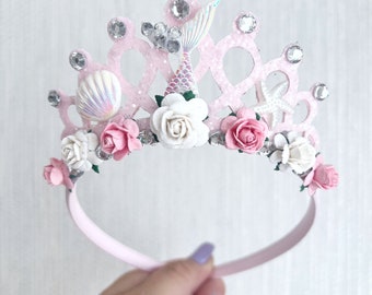 Couronne de diadème de sirène, diadème d’anniversaire d’enfant, diadème de sirène, couronne d’anniversaire de filles, couronne de sirène, cadeaux d’anniversaire de filles