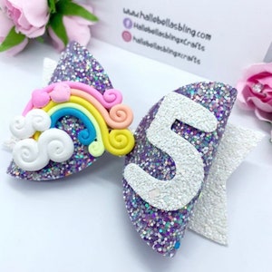Rainbow Birthday Bow | personalised hair bow | birthday girl | party decor | party props | age hair bow