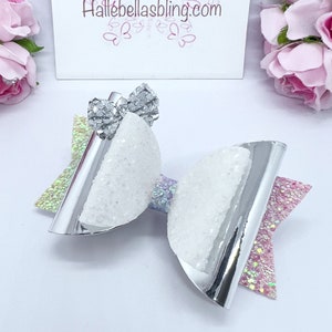 Pastel Rainbow Sparkly Hair Bow with Silver Embellishment