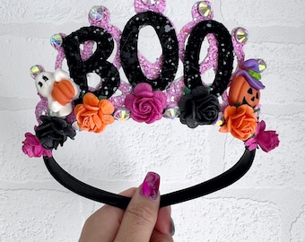 BOO Halloween Crown: Pink, Orange & Black Party Tiara Headband