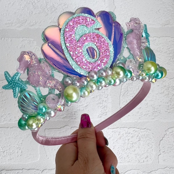 Mermaid seahorse birthday crown tiara, mermaid tiara Alice band headband, party props, girl gifts