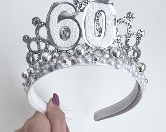 Pearl & Gem Birthday Tiara: Silver Glitter Age Crown