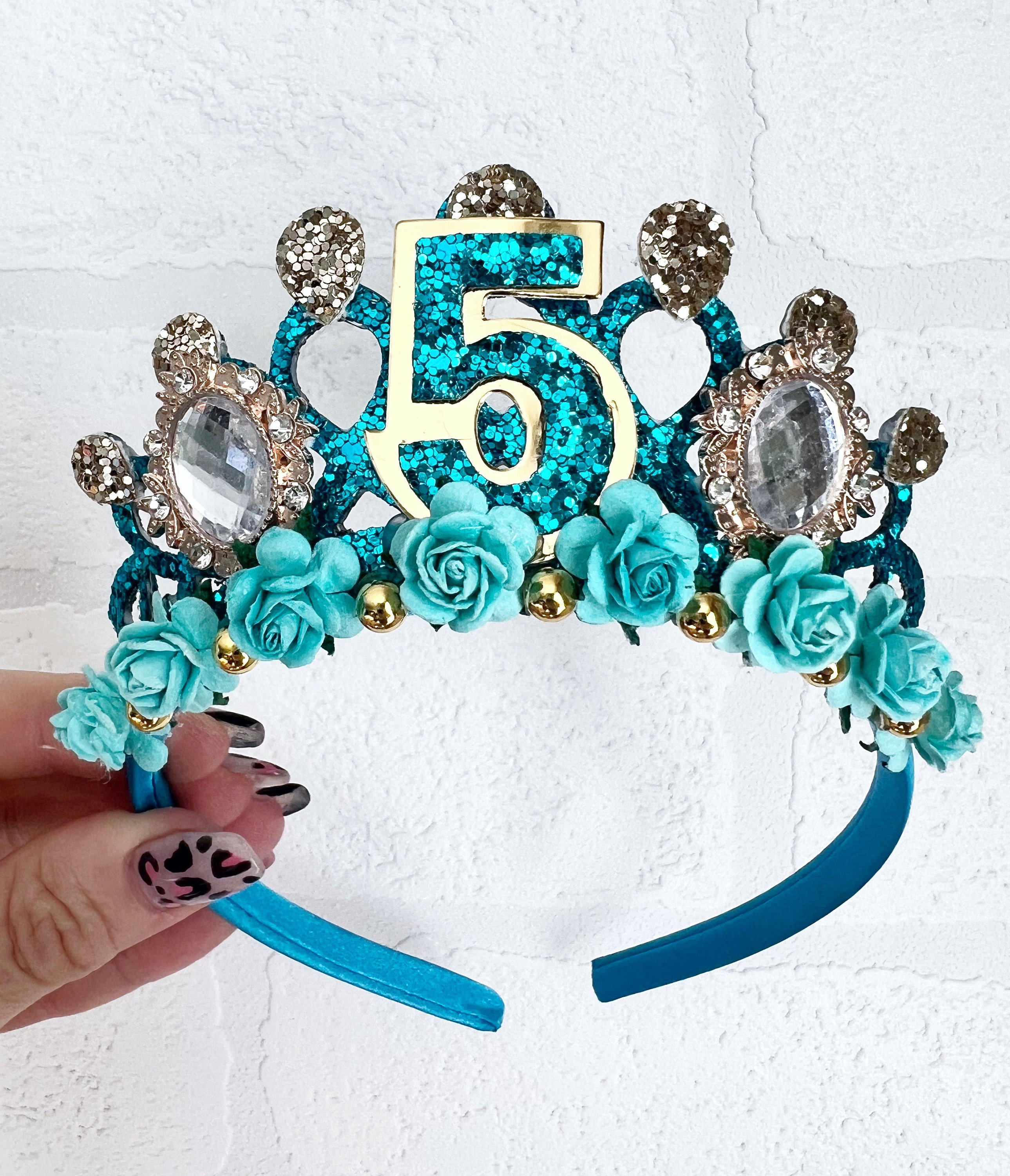 Gold & Turquoise Birthday Tiara: Princess Party Crown Headband