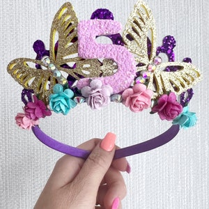 Butterfly Birthday Crown: Glitter Fabric Tiara Headband