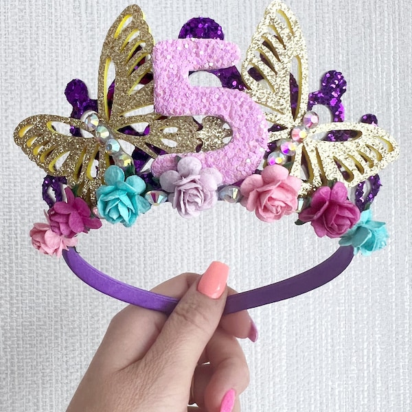 Butterfly birthday crown tiara, butterfly tiara Alice band headband, party props, girl gifts