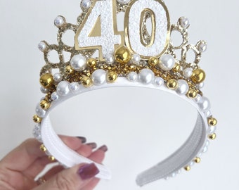 Pearl & Gem Birthday Tiara Crown: Glitter Number Headband