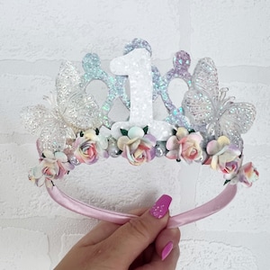 Butterfly Birthday Crown: Glitter Fabric Tiara, Alice Band Headband