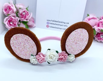 Teddy Bear Ears Headband: Pink & White Floral Baby Headband