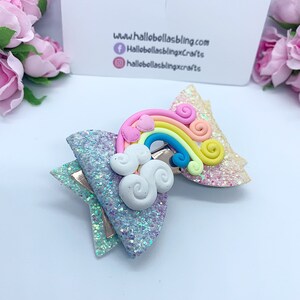 Stunning rainbow hair bow | Pastel rainbow bow | rainbow hair accessories | Medium hair bow | pretty hair clip | unique rainbow hair bow