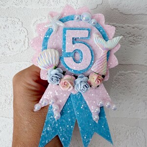Mermaid Birthday Rosette Badge: baby pink and baby blue Party Prop