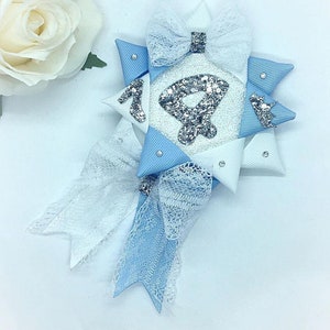 Baby Blue Birthday Rosette: Handmade Ribbon & Lace Badge