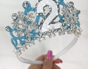 Corona de tiara de cumpleaños de copo de nieve: diadema de fiesta de la Reina de Hielo