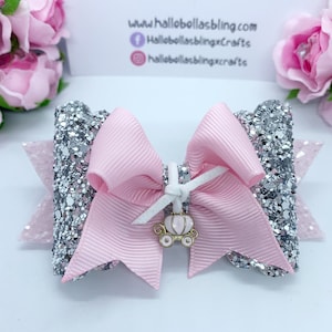 prinses haarstrik, pompoenkoets, babyroze en zilveren unieke charme glitterstrikken, meisjescadeaus haar baby peuter