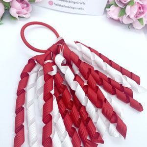 Stunning pony tail streamers, curly corker ribbon bows, curly hair bows, spiral ribbon hair bows