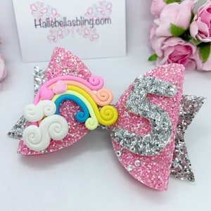 Rainbow Birthday Bow | personalised hair bow | birthday girl | party decor | party props | age hair bow