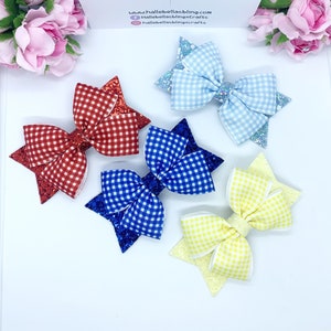 Gingham School Hair Bow: Glitter Fabric, Alligator Clip