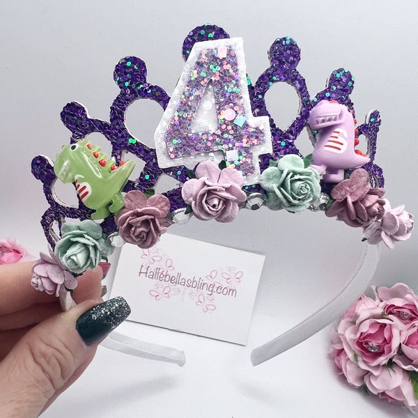 Birthday tiara, Dinosaur princess birthday crown tiara, dinosaur tiara Alice band headband, party props, girl gifts