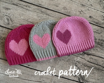 Crochet Hat PATTERN No.93 - Spring Hat Crochet Pattern, Autumn Hat, Hearts crochet hat, UNI hat pattern