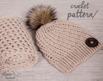 Crochet Hat PATTERN No.42 - Uni Women set, Winter Crochet Pattern, Winter Hat, Winter Infinity Scarf