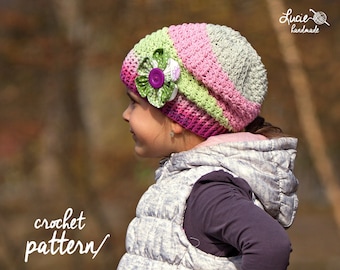 Crochet Hat PATTERN No.96 - Uni Slouchy Hat, Autumn Hat, Spring Hat Crochet Pattern, Slouchy Hat Pattern, Crochet Pattern Hat, Flower hat