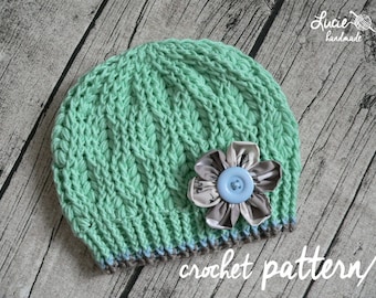 Crochet Hat PATTERN No.94 - Winter Hat Crochet Pattern, spikelet pattern