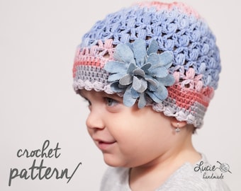 Crochet Hat PATTERN No.50 - Spring Hat Crochet Pattern With Jeans Flower