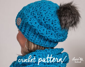 Crochet Hat PATTERN No.39 - Uni Women set, Winter Crochet Pattern, Winter Hat, Winter Infinity Scarf