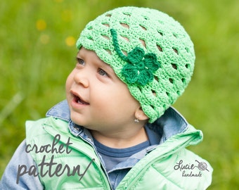 Crochet Hat PATTERN No.11 - Spring Hat Crochet Pattern, Autumn Hat, Four Leaf Clover
