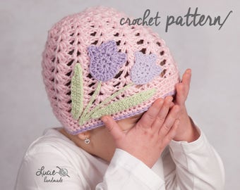 Crochet Hat PATTERN No.48 - Spring Hat Crochet Pattern With Flower, Autumn hat, Tulip crochet hat