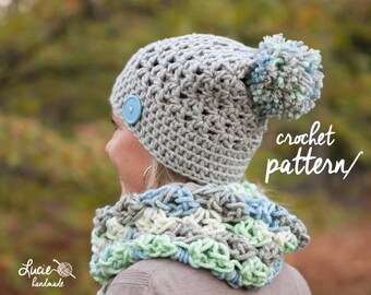Crochet Hat PATTERN No.36 - Uni Women set, Winter Crochet Pattern, Winter Hat, Winter Infinity Scarf