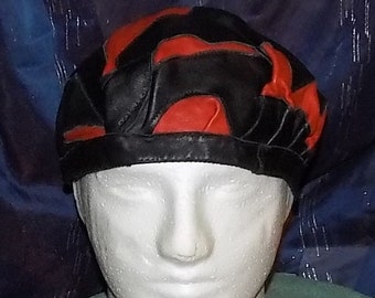 Leather Cap in Red and Black - Etsy