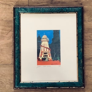Limited Edition Helter-Skelter gerahmt Druck von schottischen Künstler Eric Doug / zeitgenössische & lebendige Fairground Ride Kunstwerk