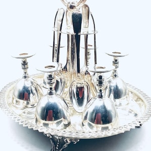 MAGNIFICENT ENGLISH SILVER Plated 6-Piece Egg Cup, Spoons and Stand made by George Wish & Co. Sheffield and Hatton Gardens, London England
