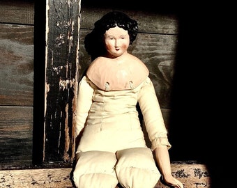Vintage Tall 42cm German Bisque and Cloth Doll in  Very Good Condition