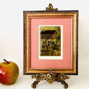 Miniature MICHEL DELACROIX Glossed Print “Lapin Agile” Framed by Anthony Campion, Sussex, England / Parisienne Scene / Primitive Folk Art