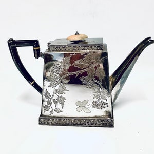 Antique Silver-plated Teapot (Attributed to William Spurrier Birmingham England mid to late 1800’s) Art Nouveau Aesthetic Movement