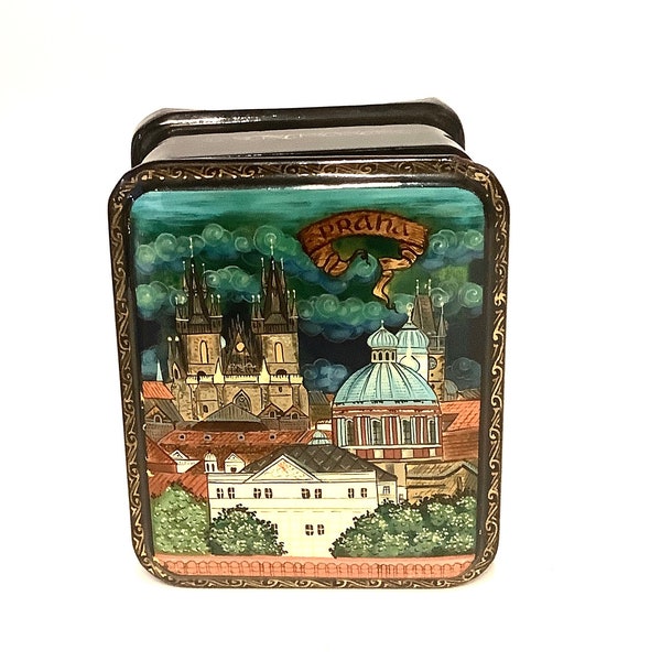 Hand-painted Lacquer Trinket Box from PRAGUE in the Former Czechoslovakia / Eastern European Folk Art