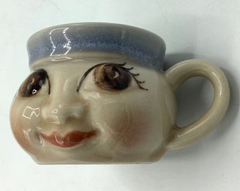 Art Deco Ditmar Urbach Lidded Pot Face Made in Czechoslovakia / Zavody Keramicke Quirky Cup / Eastern European Kitchenalia