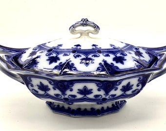Antique Tureen by F & SONS of Dudley, Burslem, England / Flow Blue Tableware / Downton Abbey Fine Dining / Staffordshire Victoriana