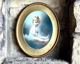 Large 40cm x 32cm Victorian Gesso Frame Portrait of Boy Child Professionally Mounted Behind Glass / English 19th Century Studio Photography