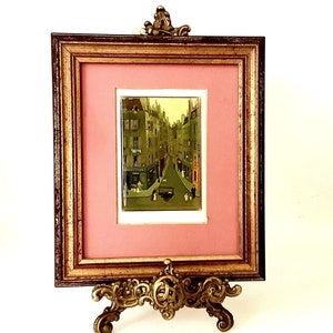 Miniature MICHEL DELACROIX PARISIENNE Street Scene Framed by Anthony Campion, Sussex, England / Primitive Folk Art / Naïf French Artwork