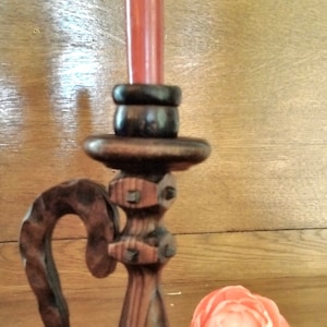 BLACK FOREST ORIGINAL Carved Chamber-Stick, German Wooden Cabin Decor, Vintage Hand-made Christmas Candleholder, Wee Willie Winkie Lighting