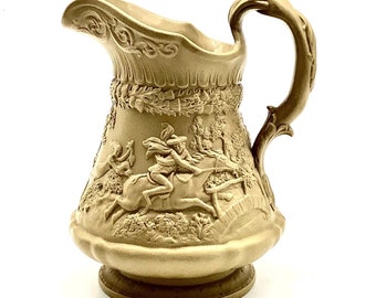 Antique W. RIDGWAY & Co., (Dated 1835) DRABWARE PITCHER After the Poem “Tam O’Shanter” by Robert Burns Featuring Scottish Myths and Legends